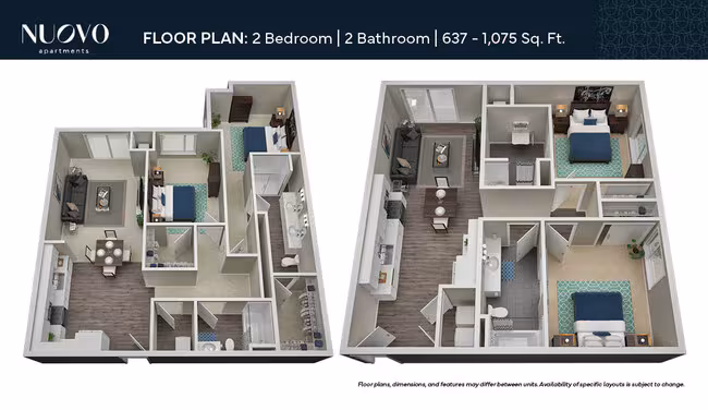 2 Bedrooms, 2 Bathrooms 610 floor plan